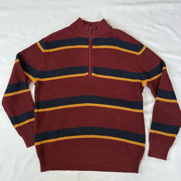 Vineyard Vines Quarter Zip Striped Pullover Sweater Burgundy Navy Yellow Men Med - Picture 4 of 6